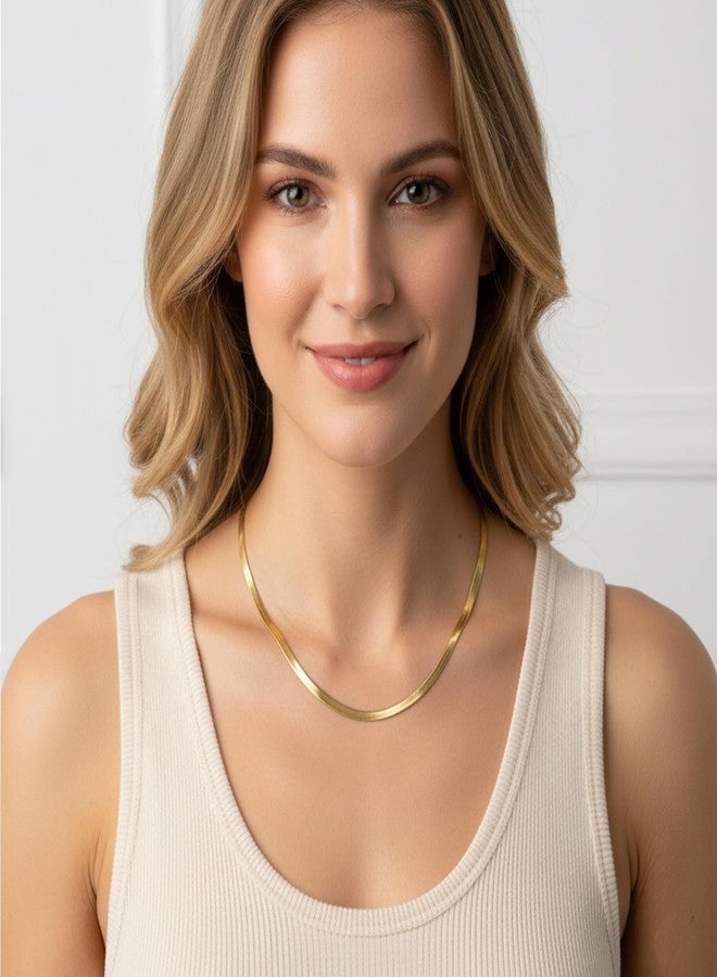 Fiusem قلادة فيوسيم للنساء، سلسلة متعرجة مطلية بالذهب عيار 14 قيراطًا للنساء، قلادة سلسلة ثعبان متعرجة، 4 مم (عرض) 16 بوصة (طول) - Image 2